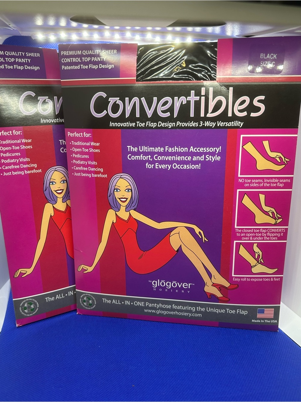 Convertibles Sheer Toe Flap Pantyhose - Black by GloGover Hosiery